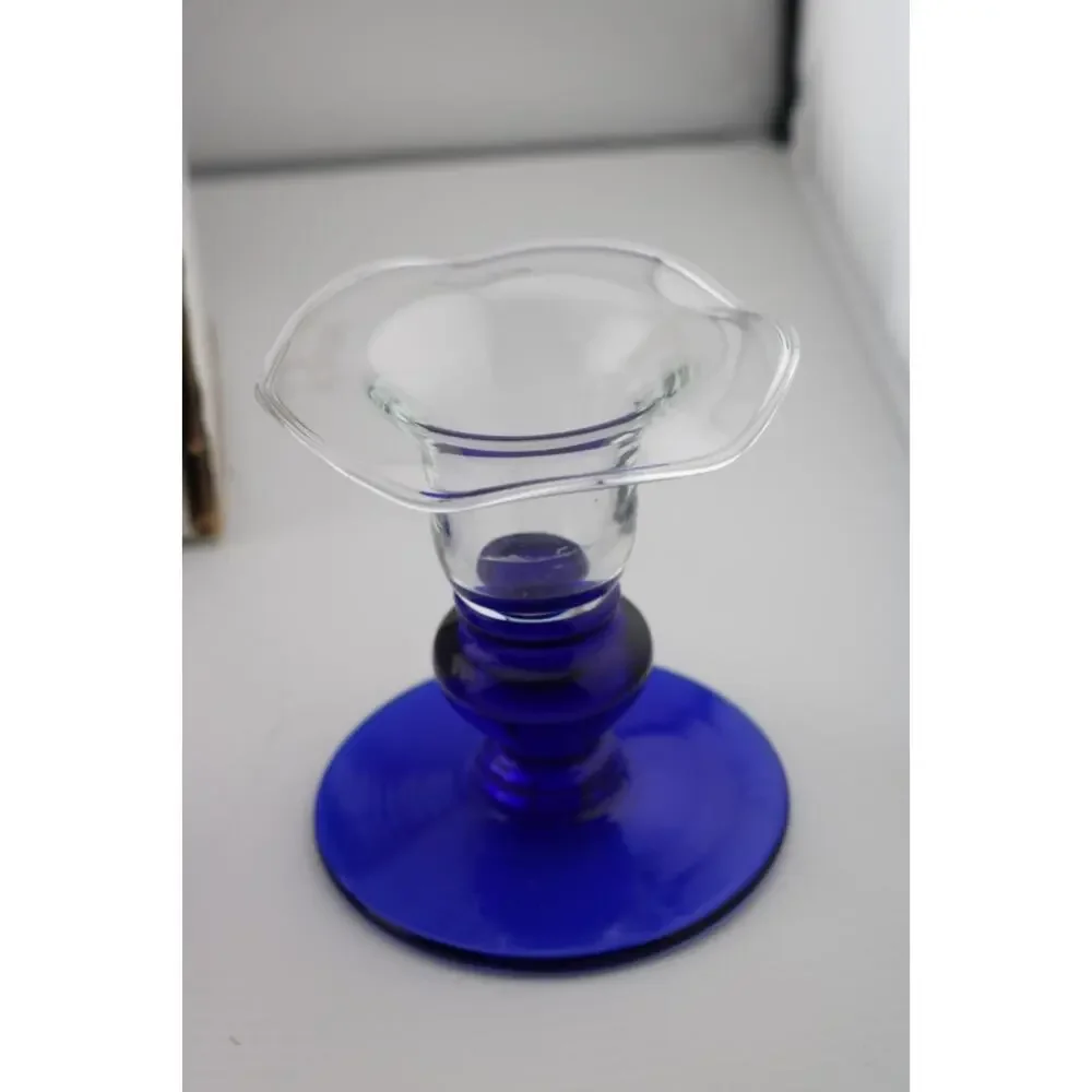 Princess House Crystal Cobalt Sapphire Blue Candlestick Holders #325 - Set Of 2